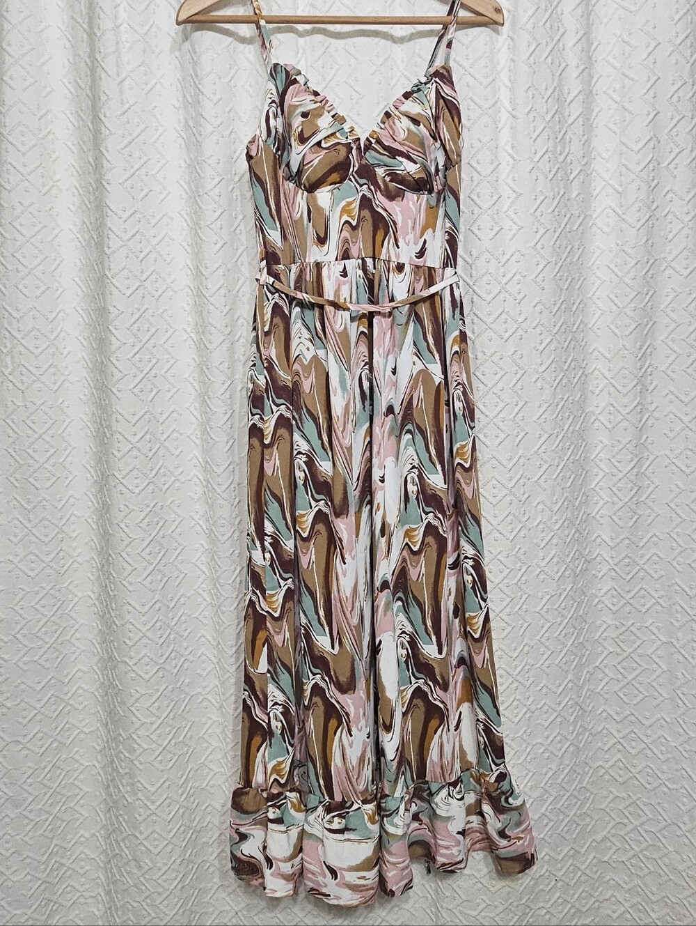 Commense Tie Dye Paint Pink Brown Summer Dress Size Medium